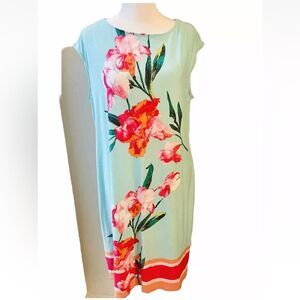 Chico’s T-shirt Dress Women Floral Tropical Aqua Beachy Summer Size L